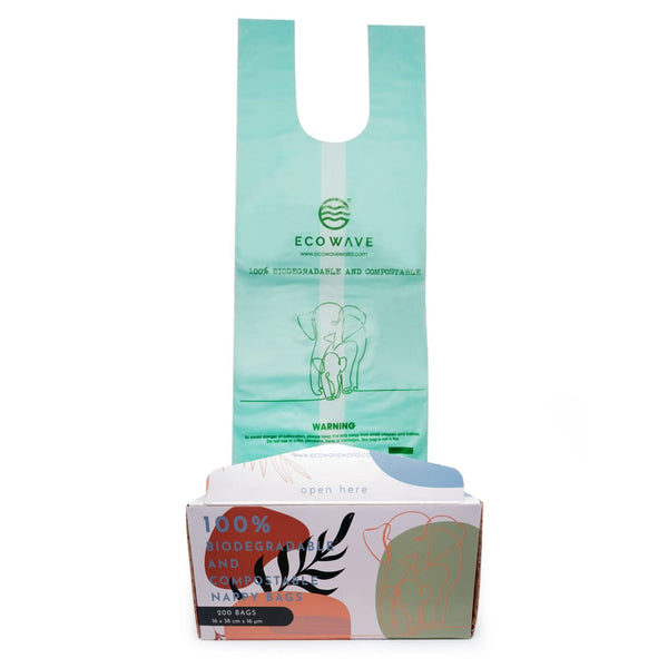 ECO WAVE Compostable Diaper Bags, 200 bags, ASTM D6400, EN 13432, US