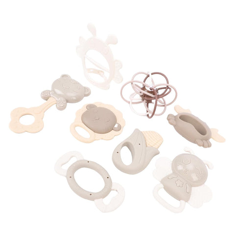 Set, Keenso Baby Rattles Teether Silicone Developmental Toy with Gum Relief, Portable for Newborn Infants