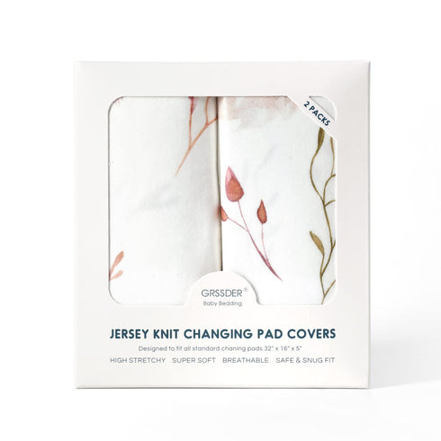 GRSSDER Stretch Ultra Soft Jersey Knit Changing Pad Cover Set, 2 Pack, Fit 32"/34" x 16" Pads, Pretty Watercolor Rose