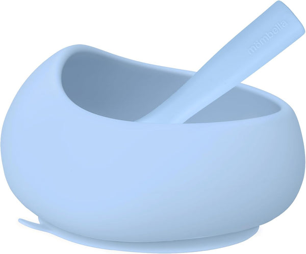 Mombella Silicone Suction Bowls: Durable Baby Food Bowls and Spoons Feeding Set, BPA-Free, Blue