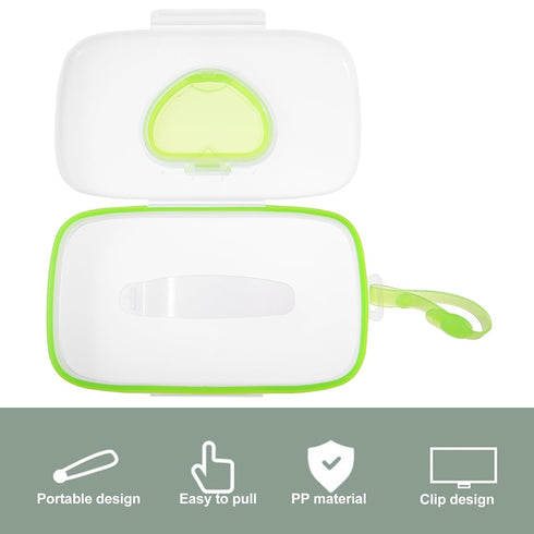 DOITOOL Portable Baby Wipes Box Green Refillable Travel Dispenser for Diaper Bag Stroller Hanging Outdoor Use Moisture