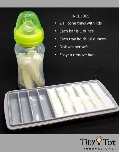 10-1oz 2 Breast Milk Freezer Storage Trays, Bars, Silicone Tray Containers w/Leak Resistant Lids, Food Grade Silicone