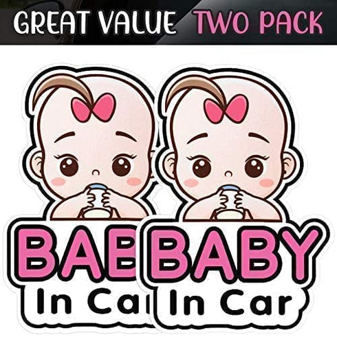 2 Pcs Baby in Car Stickers Sign for Girl Baby Car, Removable Safety Notice on Board