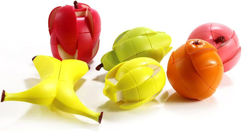 Speed Cube Set - 3D Fruit Cube Set of 6 Pack including Peach, Lemon, Orange, Banana, Apple & Pear Magic Puzzle Toys
