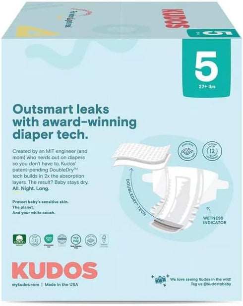 Generic 5, 44 Count, 27+ lbs Kudos Chlorine Free Premium Diapers - Cotton-Lined - Size