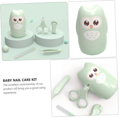 Set UPKOCH Nail Care Boy Girl Grooming with Nail Clippers Manicure Tools and Fun Owl Design Mint Green for Newborns