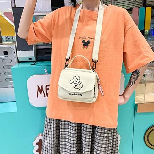 NCDUANSAN backpack backpack Kawaii girl people Messenger bag mini small cute Korean INS puppy pattern(WHITE)