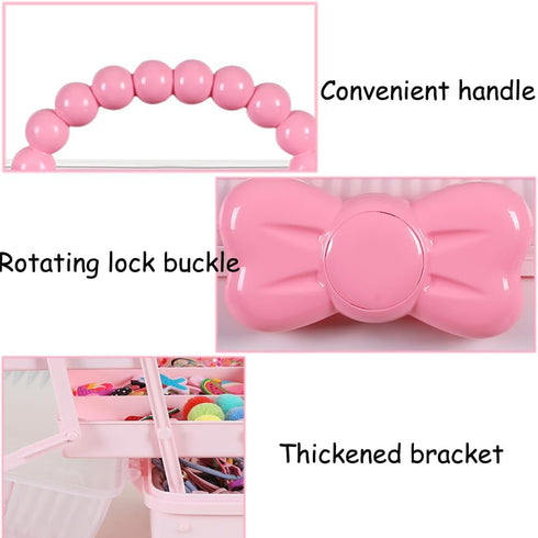 Hair Accessories Organizer for Girls, Lockable Three-layer Folding Craft Storage Box for Headbands, Clips, Ties 10.8 *