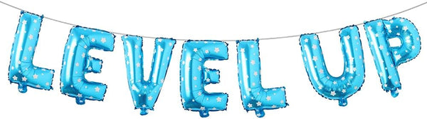 16 inch Multicolor Video Game Birthday Party Decorations for Boys, Level Up Game Balloon and Happy Birthday Banner