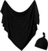 Newborn Swaddle Blanket with Hat Set, Hospital Receiving Blankets for Girls and Boys (Black)