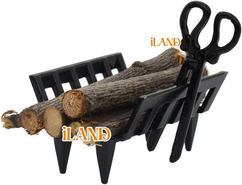 1/12 4pcs) iLAND Dollhouse Furniture and Accessories of Dollhouse Fireplace on Scale w/Fire Light & Fireplace Tools