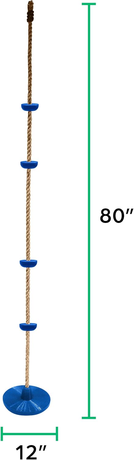 Jungle Gym Kingdom Kids Tree Swing - Red Single Disc Seat with Rainbow Climbing Rope Set, Carabiner, 4 Foot Strap