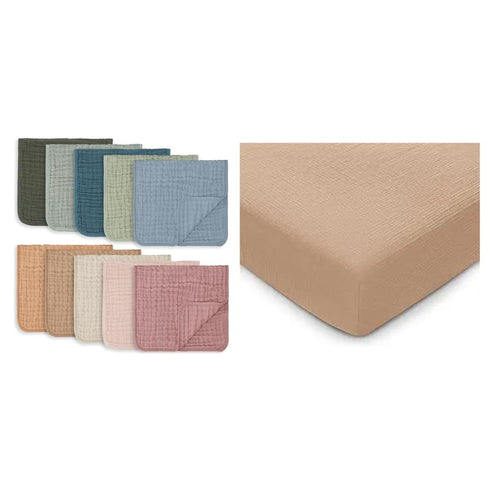 Comfy Cubs Muslin Burp Cloths and Muslin Fitted Crib Sheet Bundled