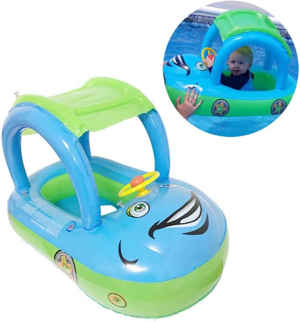 Baby Pool Float with Canopy, Summer Steering Wheel Sunshade Swim Ring for Kids and Toddlers