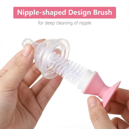 4-in-1 Set, Ariseno Baby Bottle Brush Including Nylon Bottle Brush, Cap, Straw, Nipple Brushes, BPA-Free (Pink)