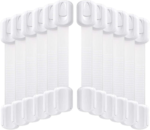 Socub 12 Pack Child Safety Cabinet Strap Locks - Multi Use Latch with Strong Adhesive for Cabinets, Drawers, and Fridge