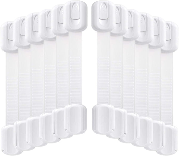 Socub 12 Pack Child Safety Cabinet Strap Locks - Multi Use Latch with Strong Adhesive for Cabinets, Drawers, and Fridge