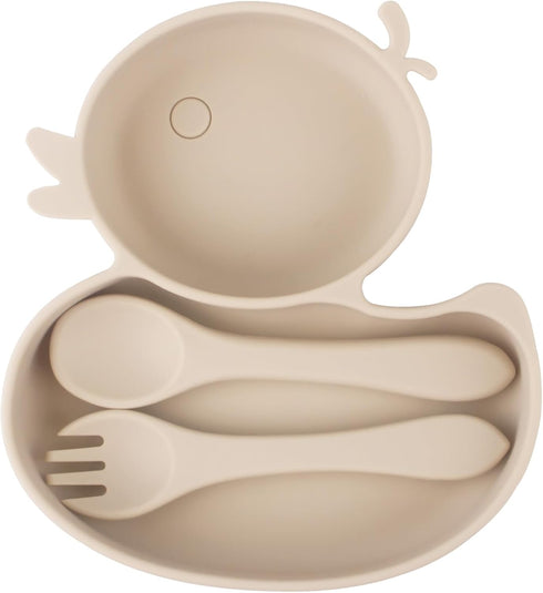 Baby Suction Plate, Silicone Toddler Weaning Plate with Strong Suction, Divided Dish with Fork and Spoon