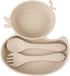 Baby Suction Plate, Silicone Toddler Weaning Plate with Strong Suction, Divided Dish with Fork and Spoon