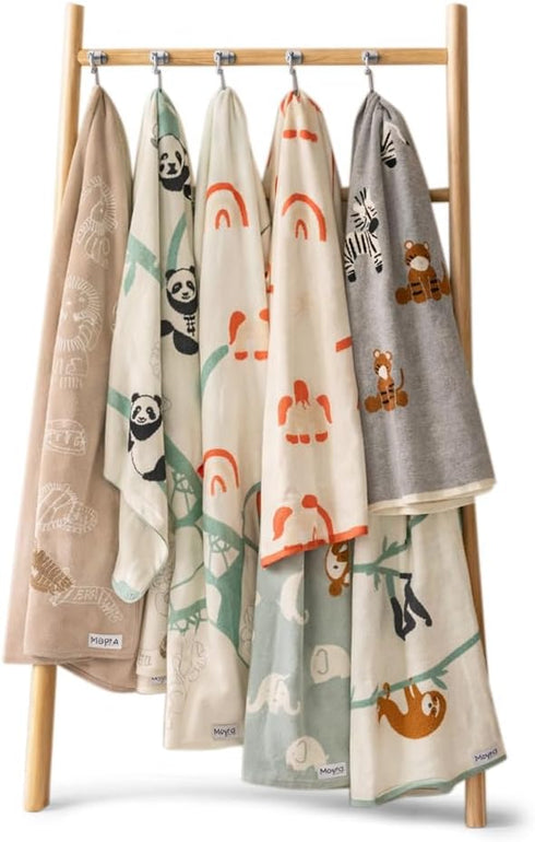 Moyra Collective Cozy Baby Blanket Knitted Cotton | Soft, & Breathable Newborn & Infant Blanket | Cute Animal Prints|