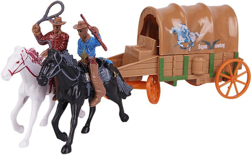 Western Figures Horse Carriage Model Playset, Plastic West Figurines Riding Horse Action Figure Educational Toys for