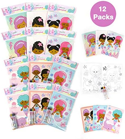 Set 12 48 TINYMILLS Rainbow Mermaid Coloring Book for Kids Party Favors with Coloring Books and Crayons African