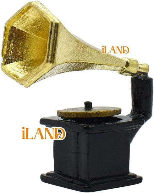 1:12 iLAND Miniature Dollhouse Accessories on Scale, Grandfather Wall Clock and Record Player, elf Accessories