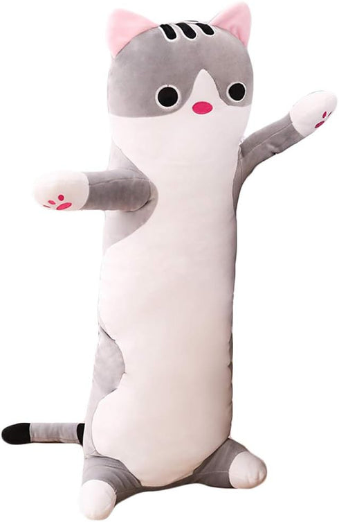 Long Cat Plush Pillow - Cute Kitten Stuffed Animals Body Pillow Toy Gifts for Kids (Gray, 19.68 inch)