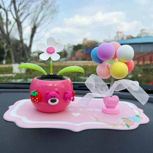 Rose Red Solar Dancing Flower Car Dashboard Decorations - Funny Solar Powered Flower Pot Swinging Toy for Decor