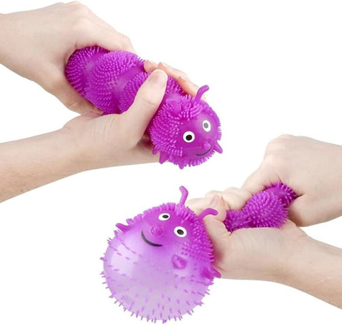 Set 6, 6 ArtCreativity Puffer Caterpillars, of Squeeze Toys for Children in Bright Colors, Kids Stress Relief Toys