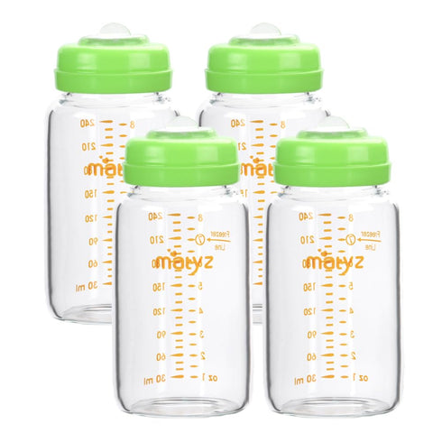 Matyz Glass Breastmilk Storage Containers, 4 Pack, 8 oz Bottle, Compatible with
