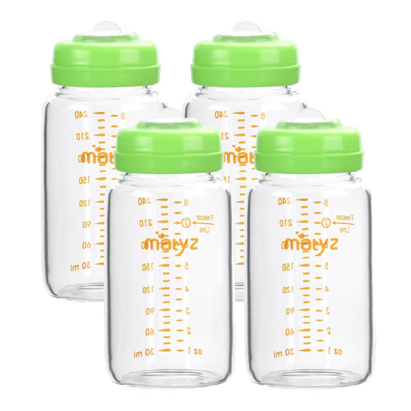 Matyz Glass Breastmilk Storage Containers, 4 Pack, 8 oz Bottle, Compatible with
