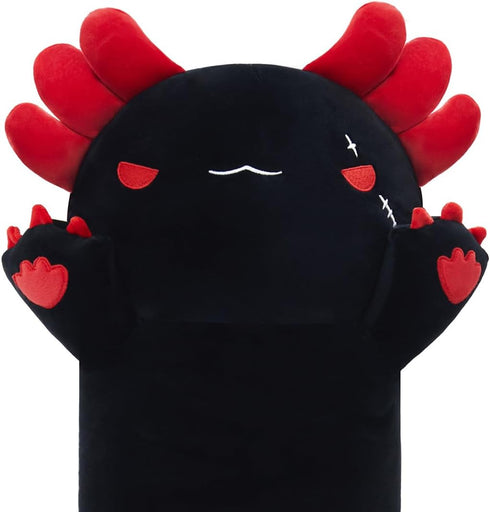 Long Axolotl Stuffed Animal, Soft Plush Body Pillow, Cute Gifts for Kids, Girlfriend (Black & Red, 110cm)