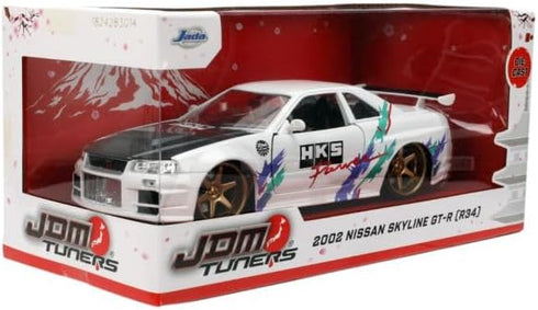 1:24 2002 (R34), 8+(Glossy Jada Toys JDM Tuners Die-Cast Nissan Skyline GT-R Opening Doors, Detailed Interior, Rubber