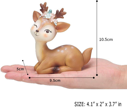 Deer Figurines Toys Decor - 4.1" Cute Fawn Doe Christmas Home Decor Resin Ornament for Birthday Wedding