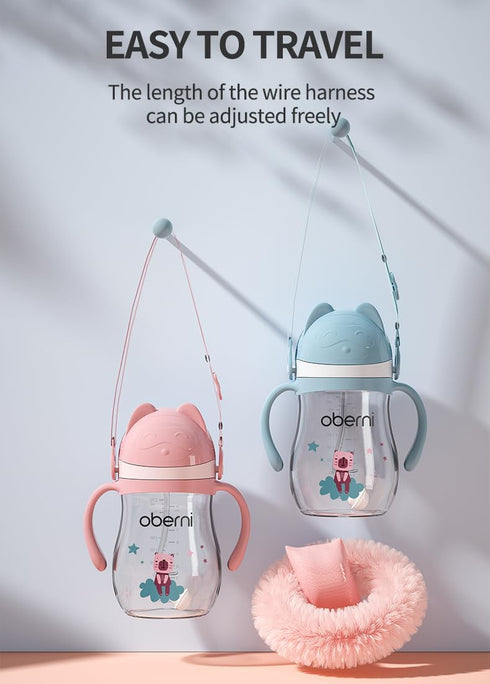 1-3 12+ 270ml/9oz (1Pack,Blue) Oberni Leakproof Sippy Cups, Double Sealing No Spill Water Bottle with Weighted Straw