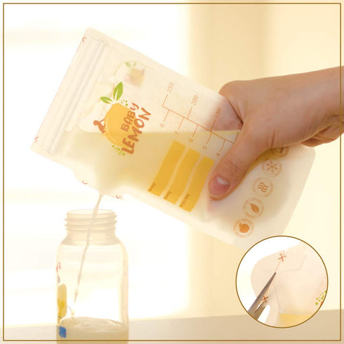 8 oz, 100 Baby Lemon Breast Milk Storage Bags with Spout - Bags, Extra Thick, Leak Proof, Pre-sterilized, Ready to Use