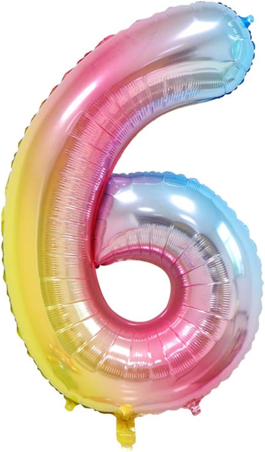 6 Number Balloon Rainbow Gradient Colorful Big Balloons, 40 Inch Kit for Birthday Party Decorations