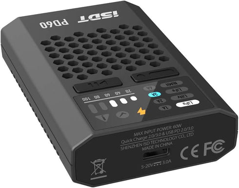 ISDT PD60S XT60 Connector Battery Balance Charger, 60W 6A, Type-C Input for 1-4S Lipo, Life, LiIon, LiHv