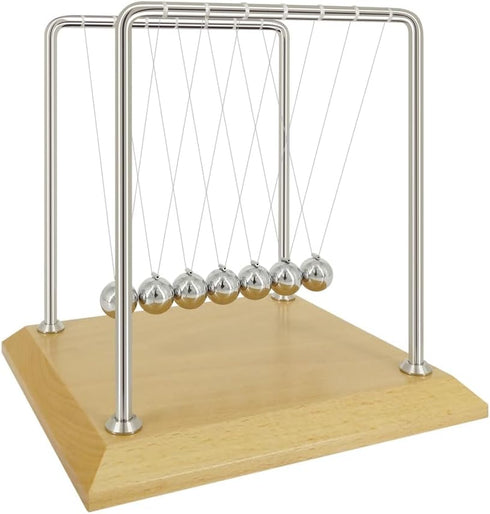 Newtons Cradle Pendulum with 7 Balls - Balance Ball Science Gadget with Wood Base for Home and Office