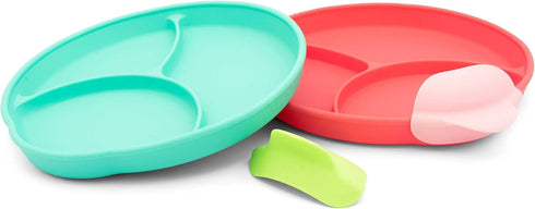 Easy Scoop & Hold Plate Set - Set of 2 Silicone Plates for Babies, Toddlers, Kids with Dividers, Dishwasher Safe