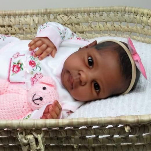Pinky Lifelike 20 Inch Black Reborn Baby Doll, Soft Body Realistic African American Cloth Body Toy for Kids Age 3+