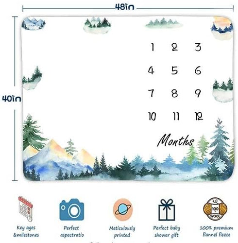Forest Milestone Blanket Mountain Tree Baby Blanket, Newborn Gift Memento, Soft Swaddle Portable Crawl Pad