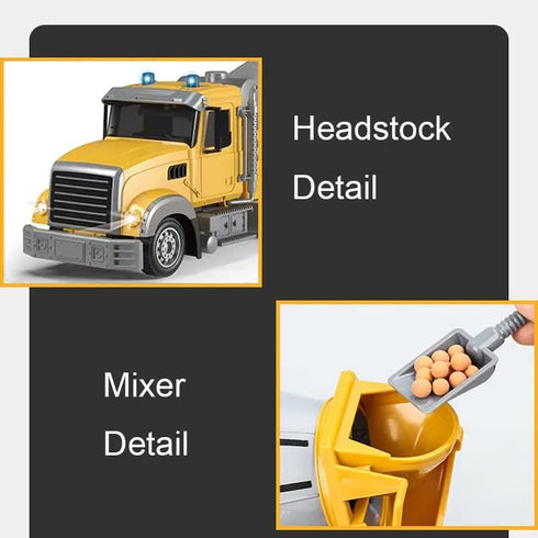 RC Cement Mixer Toy Truck for Boys, 6 Channel Remote Control Construction Toys with 2 Rechargeable Batteries