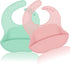 Silicone Baby Bibs, Waterproof Feeding Bibs with Food Catcher Pocket, Adjustable for Toddlers, 2 Pack Baby Essentials