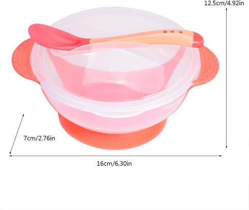 Slip Resistant Suction Bowls for Baby, Children Feeding Bowls with Sensing Spoon Cover for Home (Pink)