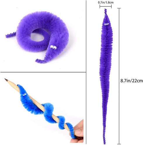 60 Pcs Magic Twisty Worm Wiggly Fuzzy Worms on a String Toys for Party Supplies in 12 Colors