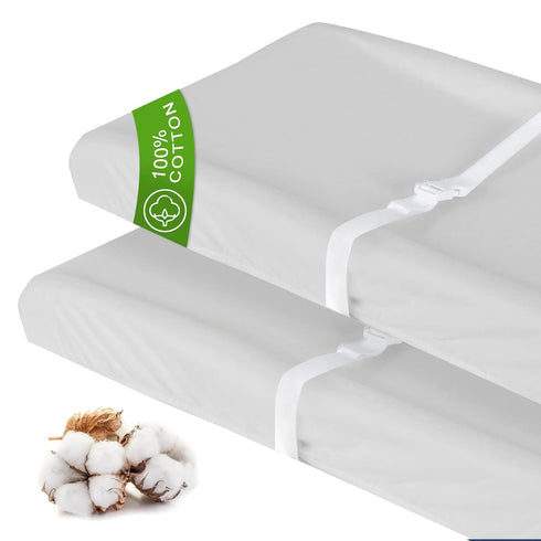 Changing Pad Covers 2 Pack Beige Grey for Boys Girls, Soft Cotton Unisex Changing Table Pad Cover 16" x 32" for