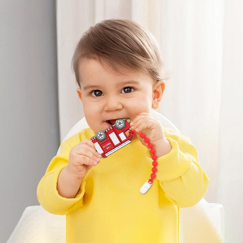 Set 3 Baby Food Grade Silicone Carrier Vehicle Teether Toy with Pacifier Clip Holder,Teething Toys Gift for Months+