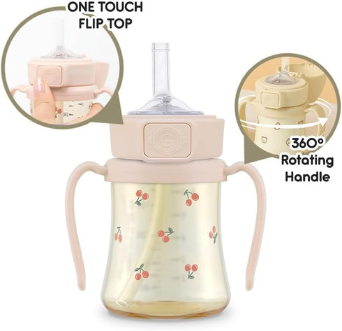 6 oz, 2 GROSMIMI Flip Top Spill Proof Sippy Cup, PPSU, BPA Free, Stage Straw for Toddlers (Cherry)